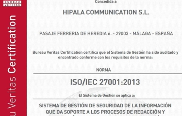 Hostelvending obtiene el certificado ISO/IEC 27001:2013
