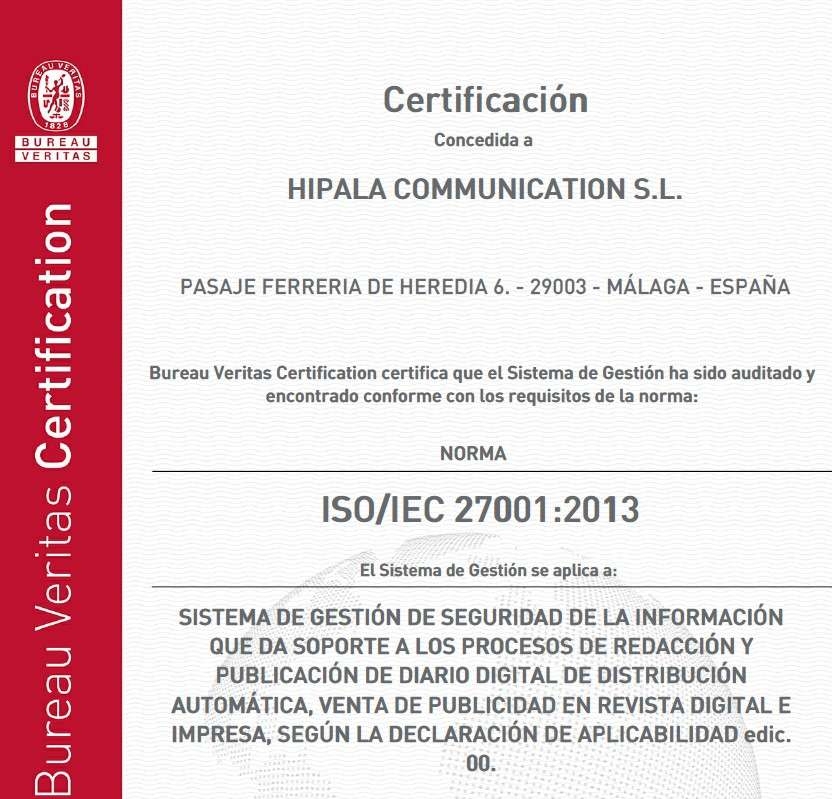 Hostelvending obtiene el certificado ISO/IEC 27001:2013 Hostelvending obtiene el certificado ISO/IEC 27001:2013