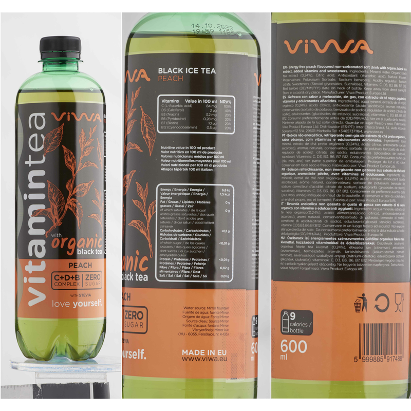 Viwa Vitamintea Black Tea Peach Zero 600ml