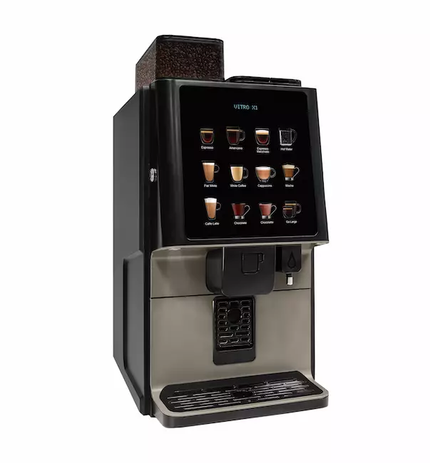 Una máquina de café espresso marcada por la tecnología Distance Selection -  HostelVending